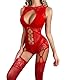 Aucute Damen Netz Bodystocking Sexy Tänzerin Netzstrümpfe Plus Size Dessous Nachtwäsche Club Rave Bodysuit Mesh Outfits Rot