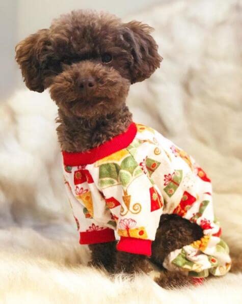 Image of CuteBone Small Dogs Christmas Outfit Soft Puppy Onesies Pjs Dog Pajamas Pet Coat Cat Apparel Comfy Doggie Jumpsuit Bodysuit for All Seasons