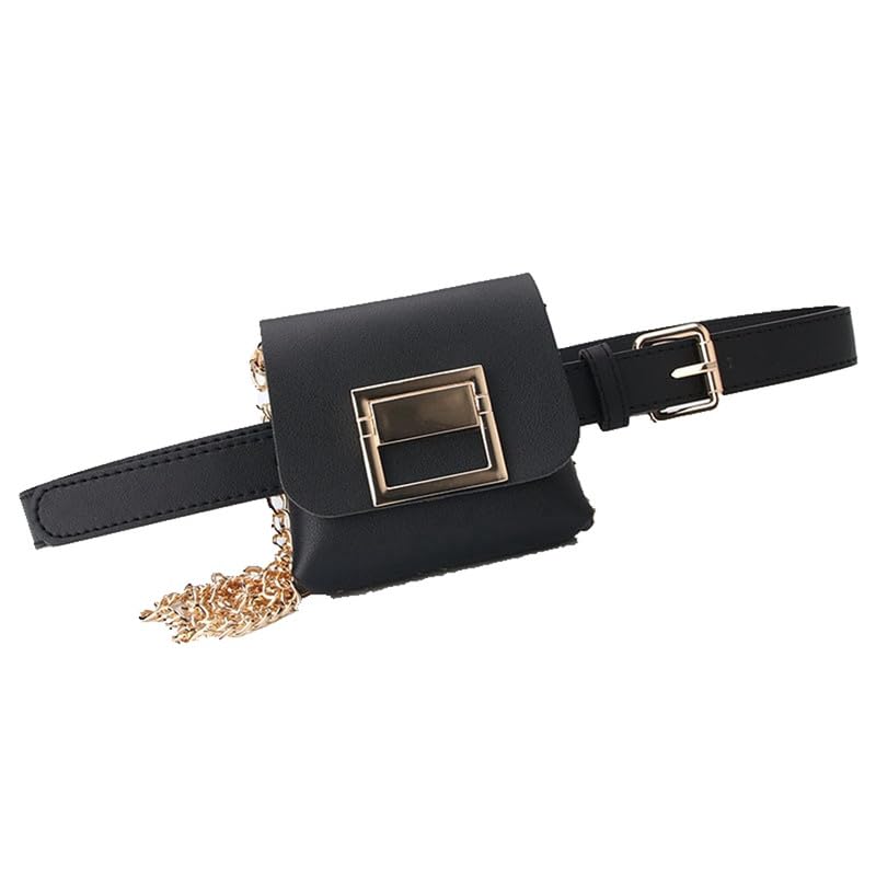 ROWAGY Cinturón de cintura para mujer con mini cadena, cinturón de cuero, bolsa de vestir, pantalones de trabajo, jeans, falda, cinturón ajustable, Negro, Talla única