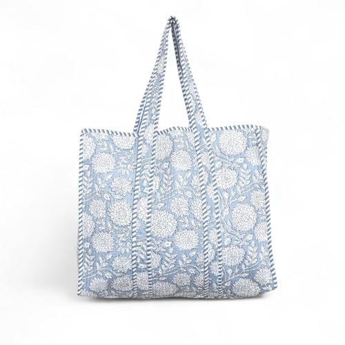 Bolso Tote acolchado de algodón con estampado floral gris miniatura 6