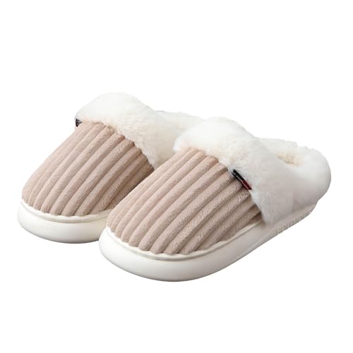 Cathalem House Slippers for Women Slip on Fuzzy Memory Foam Slippers Scuff Outdoor Indoor Warm Plush Bedroom Shoes with Faux Fur Lining