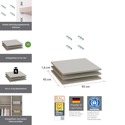 Rauch Möbel ZUBEHÖR, Einlegeböden, 3er-Set, für Drehtürenschränke von Rauch mit Einer Elementbreite von 47 cm, Farbe Texline Leinenoptik, Maße 45x12x45cm
