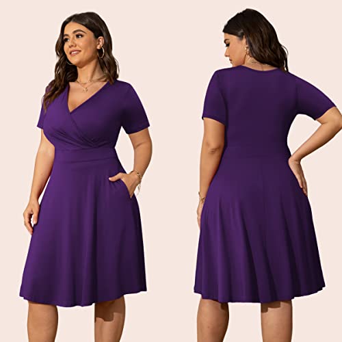 Image of POSESHE Womens Plus Size Dresses Sleeveless Wrap V-Neck Sundress Casual Summer Wedding Guest Cocktail Dress with Pockets