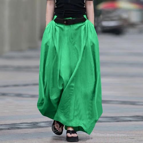 Women's Maxi Skirt Summer Pleated Flowy Elastic High Waisted Skirts Casual Loose Fit Solid Clothes with Pockets3