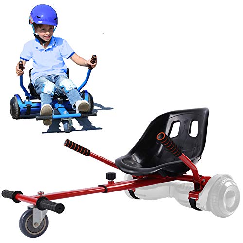 KUMAMOT Hoverboard Seat Attachment for 6.5” 8” 10” Hoverboard, Go Kart Cart Conversion Kit, Accessories for Self Balancing Scooter, Hoverboard Cart for Kids and Adult, Adjustable Frame Length, Red