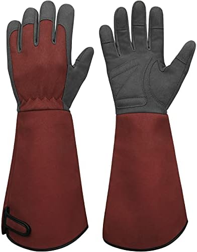 BARST Long Gardening Gloves, Rose Pruning Garden Gloves Synthetic Leather Thorn Resistant Gauntlet Glove with Adjustable Cuff for Weeding Digging Planting Small