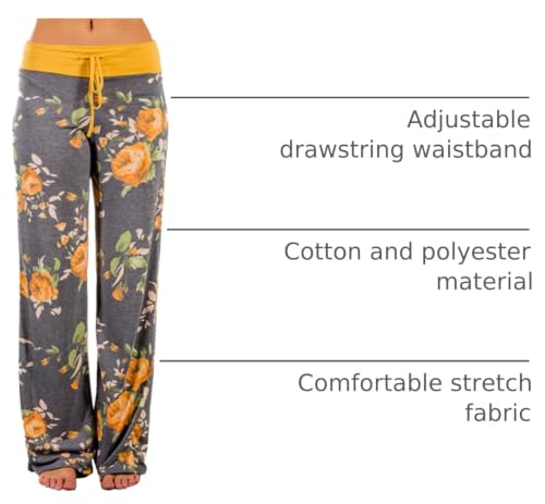 Image of iChunhua Women's Comfy Stretch Floral Print Drawstring Palazzo Wide Leg Lounge Pant