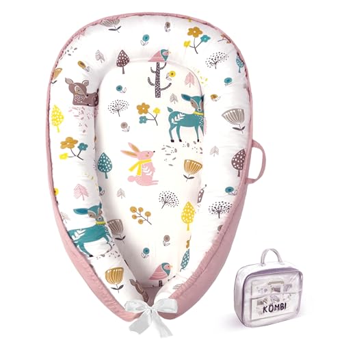 Image of Baby Lounger for Newborn 0–24 Months, Baby Pillow & Baby Nest Lounger, Organic Cotton Breathable Infant Pillow, Portable Baby Nest for Home & Travel (Pink)