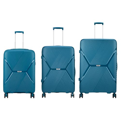 Image of VIP Plastic Hard Shell 8 Spinner Wheels Engage Check-In Trolley Bag Set - (56+66+76Cms) For Travel (So3, Light Blue), Small, Large, Medium