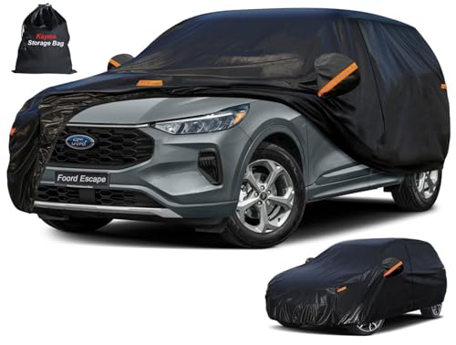 Image of Kayme 7 Layers SUV Car Cover Custom Fit for Ford Escape (2000-2025) Waterproof All Weather for Automobiles, Outdoor Full Cover Rain Sun UV Protection.Black