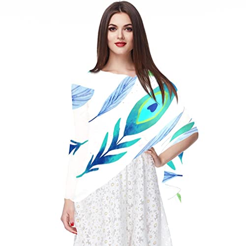 Foulard en mousseline de soie vert bleu à motif paon élégant
