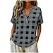 Womens Plaid Henley T Shirts 2026 Short Sleeve Button V Neck Shirts Fashion Cute Outfits Summer Casual Tee Tops Gray