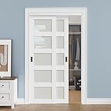Paintable 5-Lite Frosted Glass Shaker Sliding Closet Doors - 48' x 80' Bypass Door Panels with...