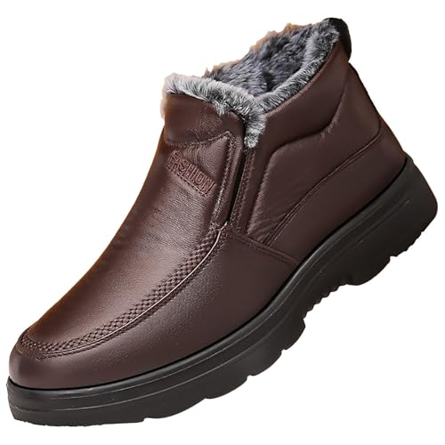 Botines de piel para hombre, zapatos de nieve con forro cálido, zapatos de invierno antideslizantes, zapatos térmicos impermeables, botas sin cordones cómodas, botines de tobillo gruesos, botas de