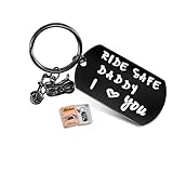 SUNSH Ride Safe Daddy I Love You Keychain Dad from Daughter Son Cool Motorcycle Biker Keyrings Gifts Fathers Day Gift for Men Papa Black