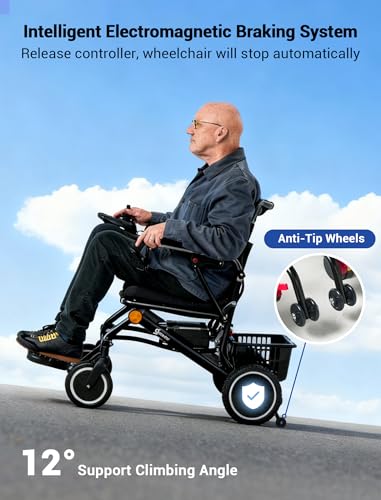 Image of Aotedor Electric Wheelchair for Adults, 48 lbs Lightweight Foldable, 15 Miles Range, 500W Dual Motor All-Terrain, Airline Approved Portable Power Wheelchair for Seniors, Jet Black