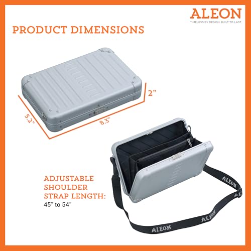 Image of Horizontal All Aluminum Crossbody Bag - Lightweight Compact Travel Case with Adjustable Strap, RF Blocking, Interior Pockets & Secure Clasp - Stylish Over-Shoulder Bag for Men & Women (Platinum)