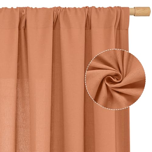 Image of LAMIT Short Linen Curtains 45 Inches Long for Cafe 2 Panels, Terracotta