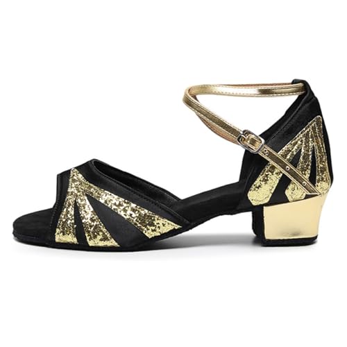 Chaussures de danse latine pour femmes en noir avec semelle souple et strass