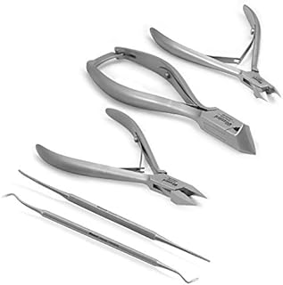 Podiatry Tool Kit by Blizzard  5 Piece Set with Concave Arrow and Flame Toenail Nippers, Blacks File and Probe - German Forged Instruments - Hospital Grade