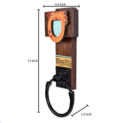 Image of Aakriti Art Creations Floral Art Wooden Towel Holder | Handcrafted Wooden | Matte Finish Natural Brown Wall Mounted Towel Holder for Bath & Wash Area