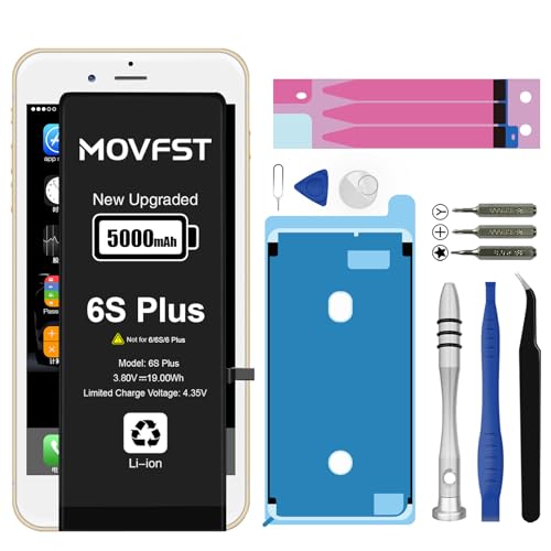 MOVFST Replacement Battery for iPhone 6S Plus,Li-ion Polymer 5000mAh High Capacity Battery Fit for iPhone 6S Plus Model A1634 A1687 A1699 with Repair Tool Kits