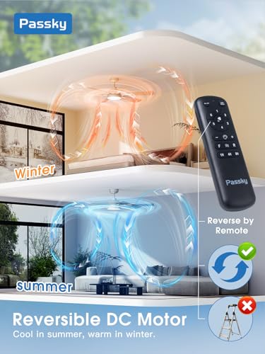 Passky Ceiling Fans with Lights, 52 inch Nickel Ceiling Fan with Light and Remote Control, Reversible, Dimmable, 3CCT, Quiet, Ceiling Fan for Bedroom, Living Room, Indoor/Outdoor Use thumbnail 4