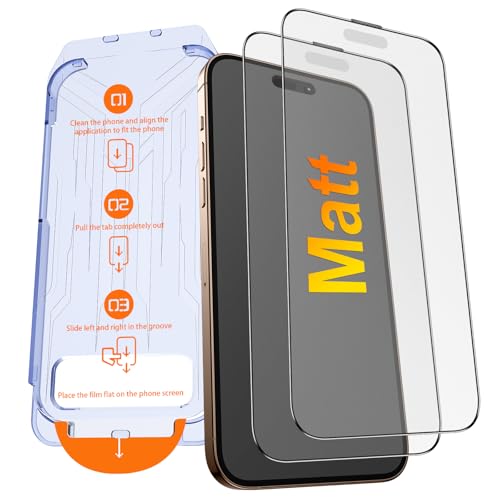 Kuteja Matt Panzerglas für iPhone 16 Pro Max [2 Stück] 9H Härte Full Screen Matte Schutzfolie Automatische Staubentfernung Folie