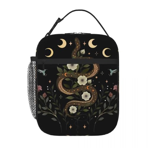 TFDGDGH Bolsas de Almuerzo aisladas de Serpiente de jardín a la luz de la Luna Contenedor de Comida Floral Boho a la luz de la Luna a Prueba de Fugas Nevera térmica Lonchera