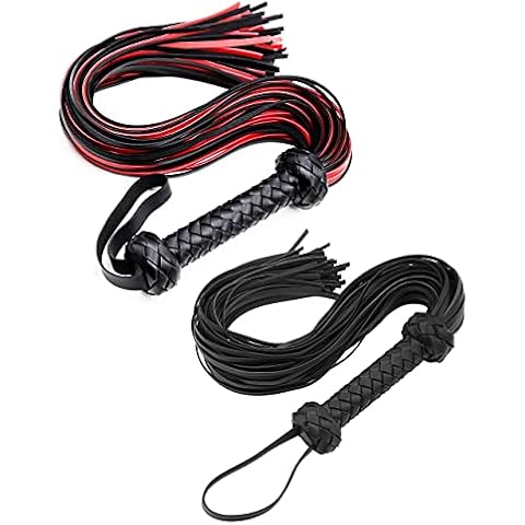 Horse Flogger Crop 30" Set Faux Leather Horse Whip for Adult Play Black Red Riding Floggers Set Equestrian Whips Floggers and Paddles Set Bedroom Cover
