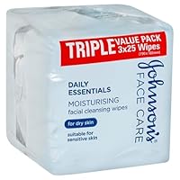 Johnsons Adult Daily Essentials Facial Cleansing Wipes 3 x 25 Pack| Moisturise dry and sensitive skin