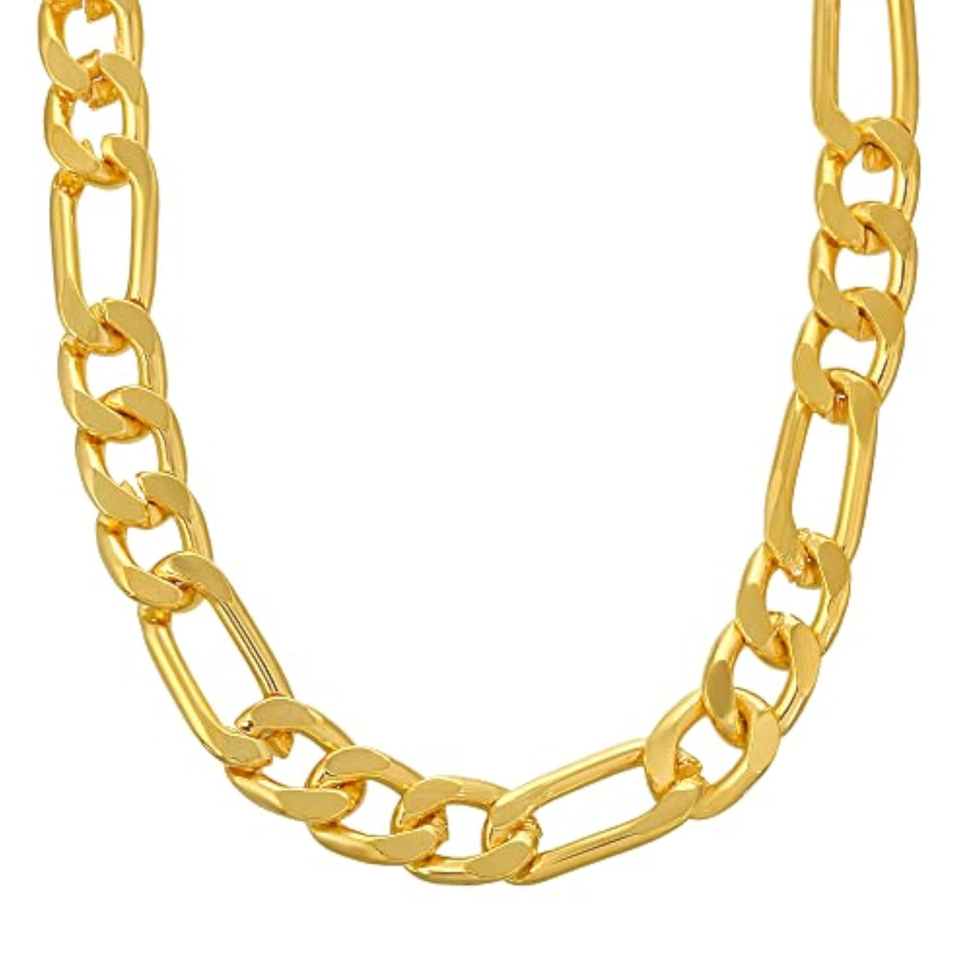 Men's Gold Plated Flat Interlinked Necklace Chain, 24 Inch