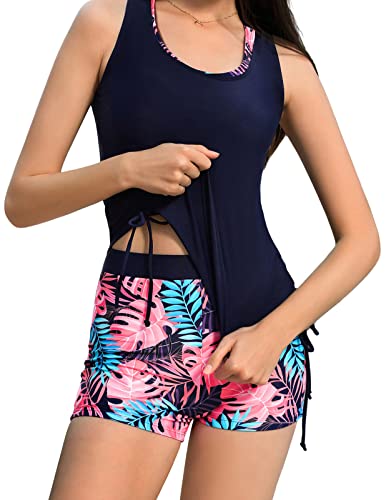 Womens Tankini Swimsuits Athletic 3 Piece Tummy Control Bathing Suits with Shorts Modest Tank Tops XL