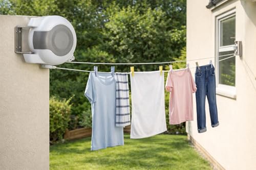 Retractable Wall-Mounted Clothes Line, 30 Metres, Twin Cable, 2 x 15m Drying Space, White - Image 5