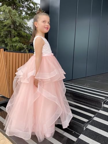 Flower Girl Dress for Wedding Lace Flower Tulle Princess Birthday Party Dresses Kids Long Prom Gown with Satin Sash4