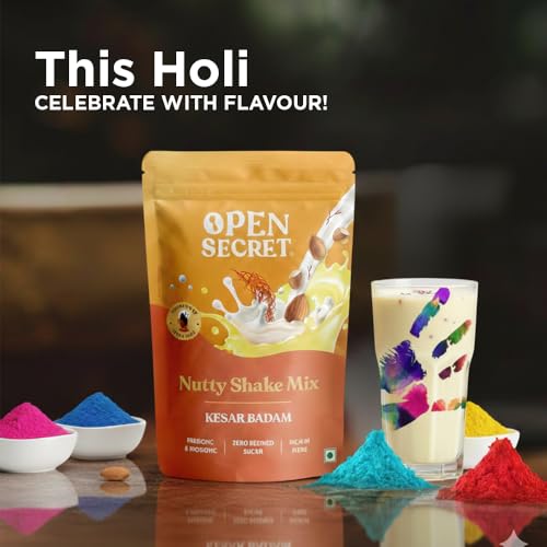 Image of Open Secret Thandai | 225g | Kesar Badam Powder Mix, Mixer of Elachi, Saffron, Almonds and Jaggery, Instant Refreshing Drink for Holi, No Added Preservatives and Zero Refined Sugar (Pack of 3)