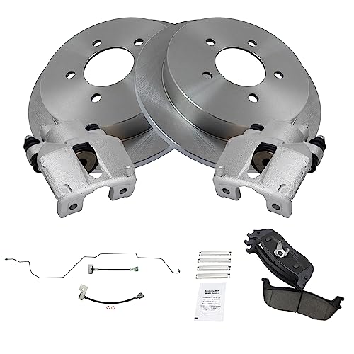 Image of TRQ Rear Brake Pad and Rotor Set Semi Metallic Calipers Hoses