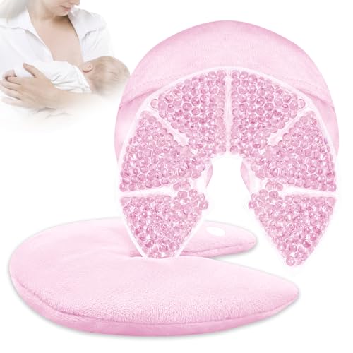 Image of Hot Cold Gel Bead Breast Therapy Pack,Breast Ice Packs for Breastfeeding,Relief for Breastfeeding,Nursing Pain, Mastitis,Engorgement,Plugged Ducts, Boost Milk Let-Down & Production(#19 Pink)