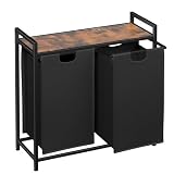 AMHANCIBLE Laundry Hamper, Laundry Basket, Laundry Sorter with 2 Pull-Out and Removable Bags, Dirty Clothes Hamper for Bathroom, 2 x 12.1 Gallons (46L), Rustic Brown HLS02BR