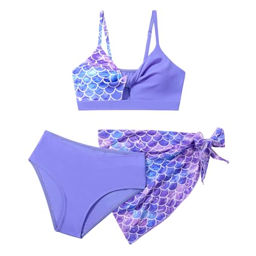 Image of Girls Swimsuit Bathing Suits Twist Cross Tropical Floral Bikini Sets Teen Girls' Swimwear 3Pcs with Cover Up 7-14T