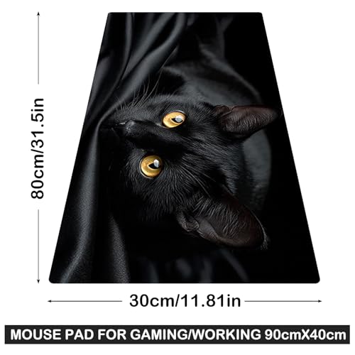 Image of Nuxovilar Black Cat Large Mouse Pad Gaming Mouse Pad Polyester 11.8x31.4 Inches for Home, Office, Gaming Space, Elegant Decor for Cat Enthusiasts