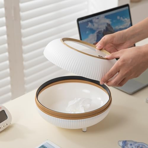 Image of Mini Portable Tabletop Dustbin, Mini Trash Can with Lid - Wastebasket for Bathroom Vanity, Desktop, Tabletop (Square Press - White) (Light White)