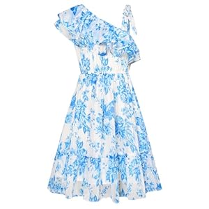 GRACE KARIN Girls Summer Dress One Shoulder Ruffle Sleeve Midi Casual Sundress