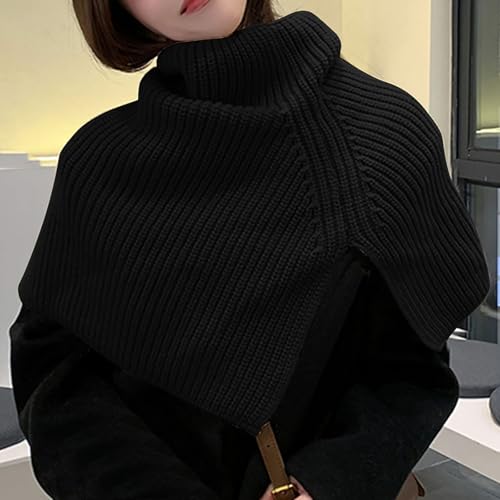 Women's Turtleneck Poncho Cloak Short Style Asymmetric Knitted Solid Color Slit Wrap Shawl Scarf for Holiday Travel2