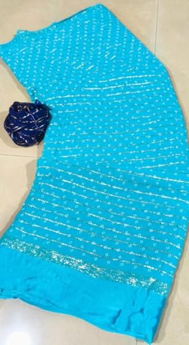 Image of Women's Pure Viscose Bandhej Print Georgette Saree with Silver Border & Blouse Peice