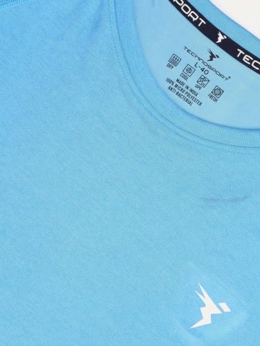 Image of TECHNOSPORT Men's Melange Slim Fit Round Neck T-Shirt Double Cool Raglan Sleeve Slip On Polyester for Gym Running Workout UPF50+ Anti Odour