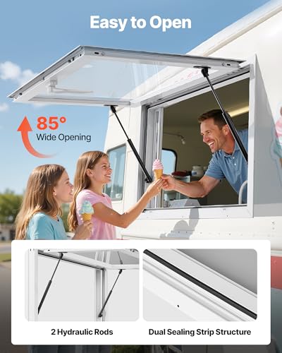 Image of VEVOR Concession Window Aluminum Alloy Frame Service Windows for Food Truck, Up to 85 Degrees Stand Serving Window with Awning Door and Drag Hook (2 left&right sliding windows, 36x24in)