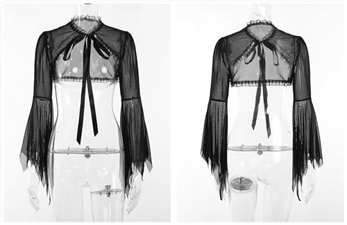 Image of Gothic Bolero Shrug Tops Women Goth Bell Long Sleeve Crop Top