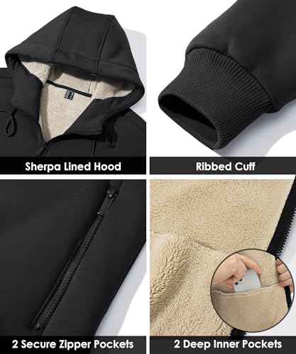 Boladeci Men's Sherpa Lined Hoodie Jacket Winter Warm Heavy Weight Zip Up Hooded Sweatshirt Thick Fleece Coats - Image 6