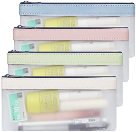 Classycoo Pencil Case 4 Pack Zipper Pencil Pouch, Multifunctional Clear Pen Bag Organizer Stationery Storage Bag for Office Supplies Cosmetics Makeup Travel Accessories